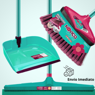 Kit Limpeza Pesada Completo Rodo Vassoura Pá Com 