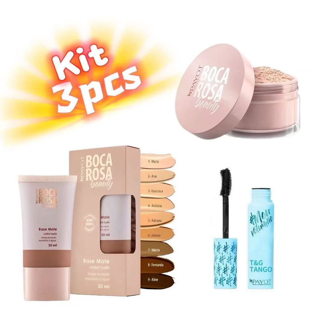 KIT 3 Pcs Base Boca Rosa + Pó Solto Mármore E Ma