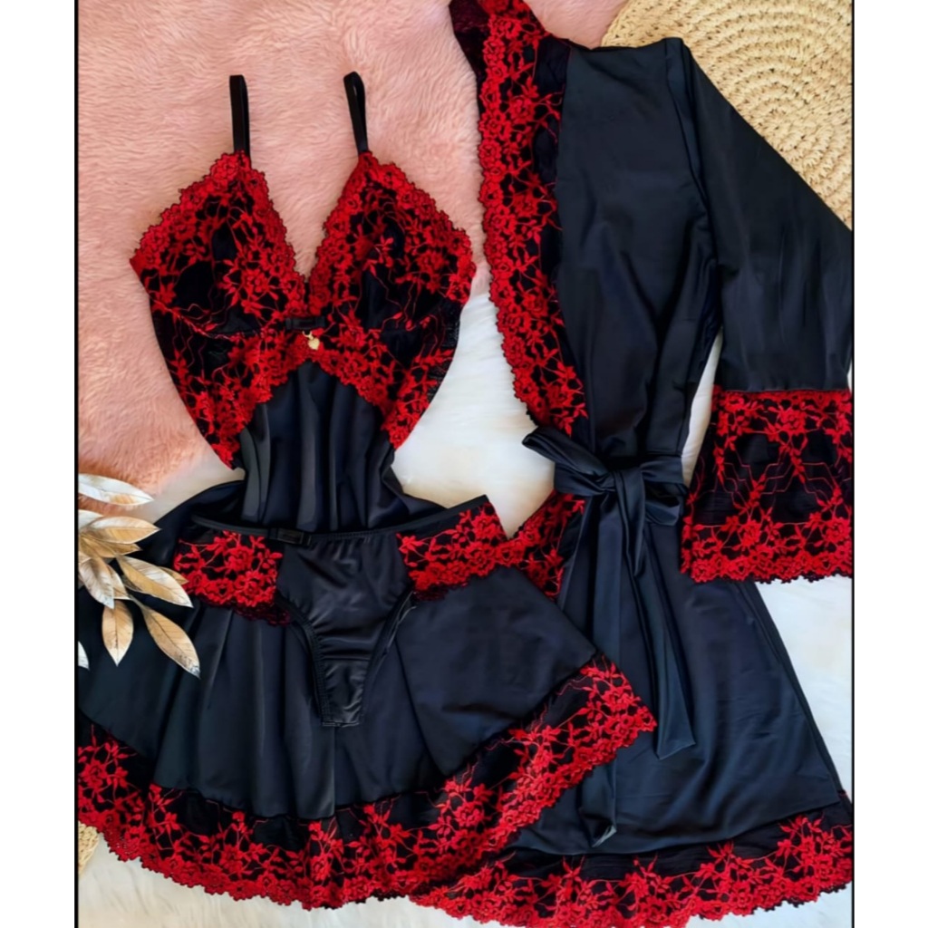 Kit Premium 3 Peças – Calcinha + Camisola +