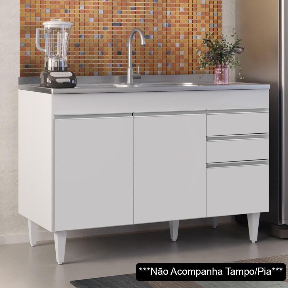 Balcão de Cozinha Para Pia 120cm sem Tampo 3 Port