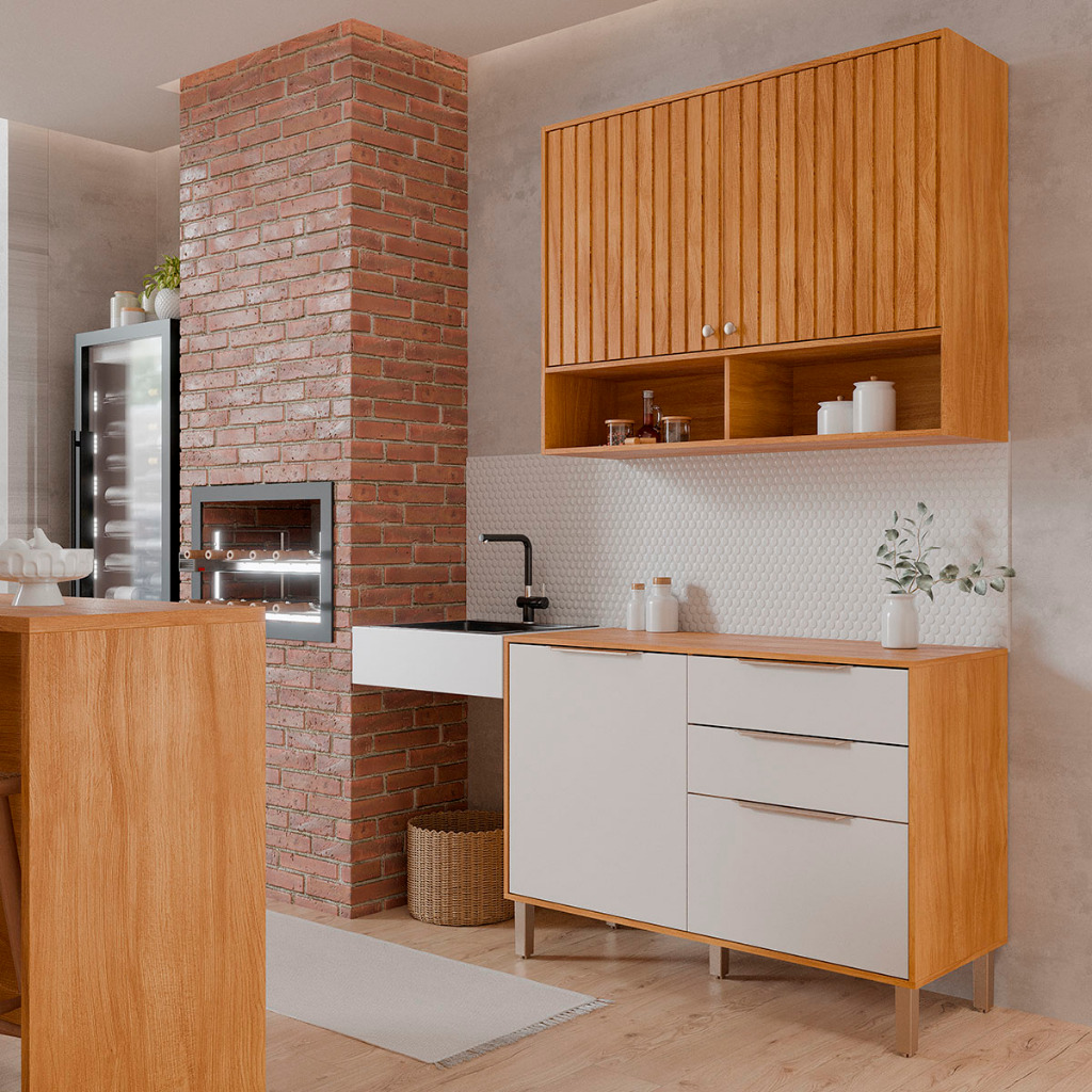 Armario Aereo com Balcão Divina 120cm com 4 Porta