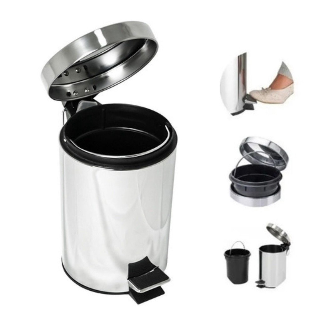 Lixeira de Inox 3 Lts Pedal Cesto Removível Banhe