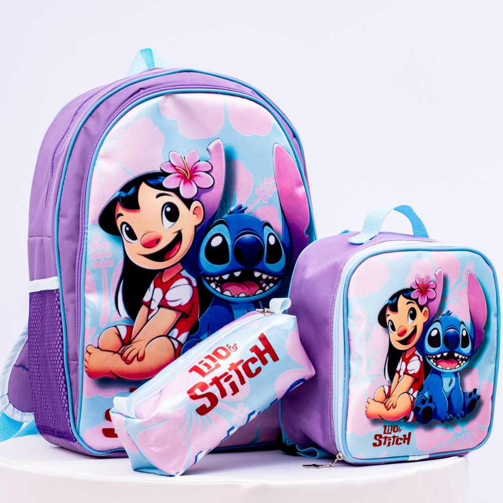 Mochila Infantil Feminina Kit Escolar Lilo Stitch 