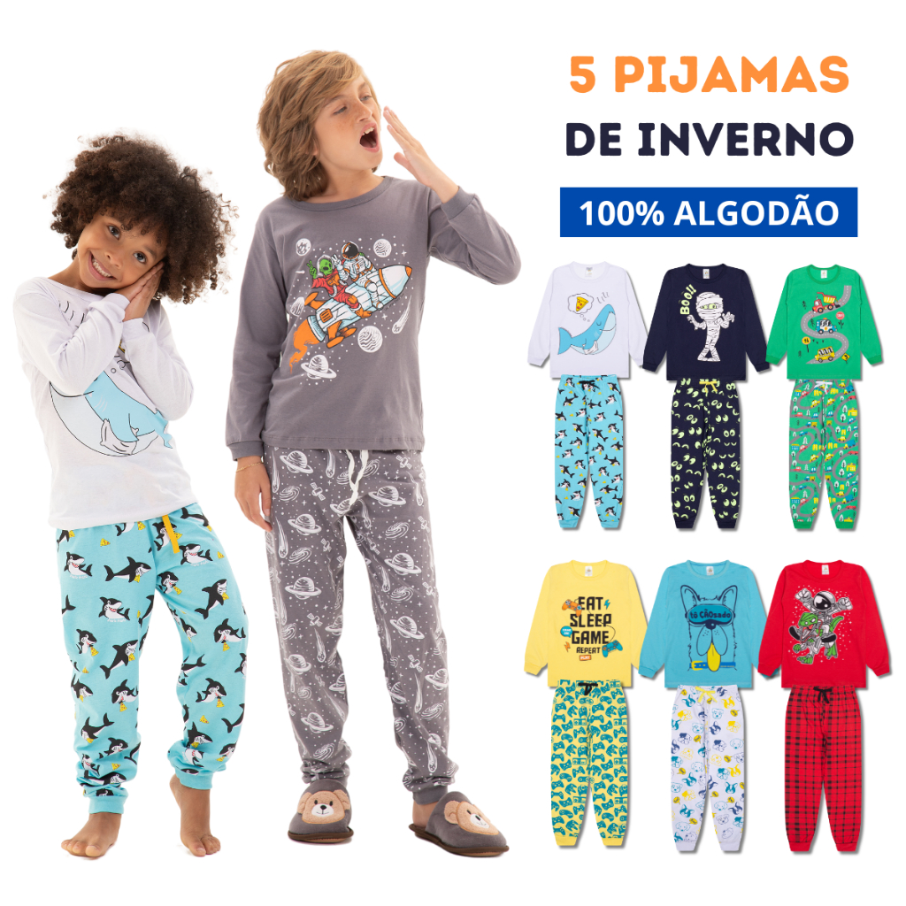 Kit Sortido 10 Peças Pijama Infantil Menino Manga