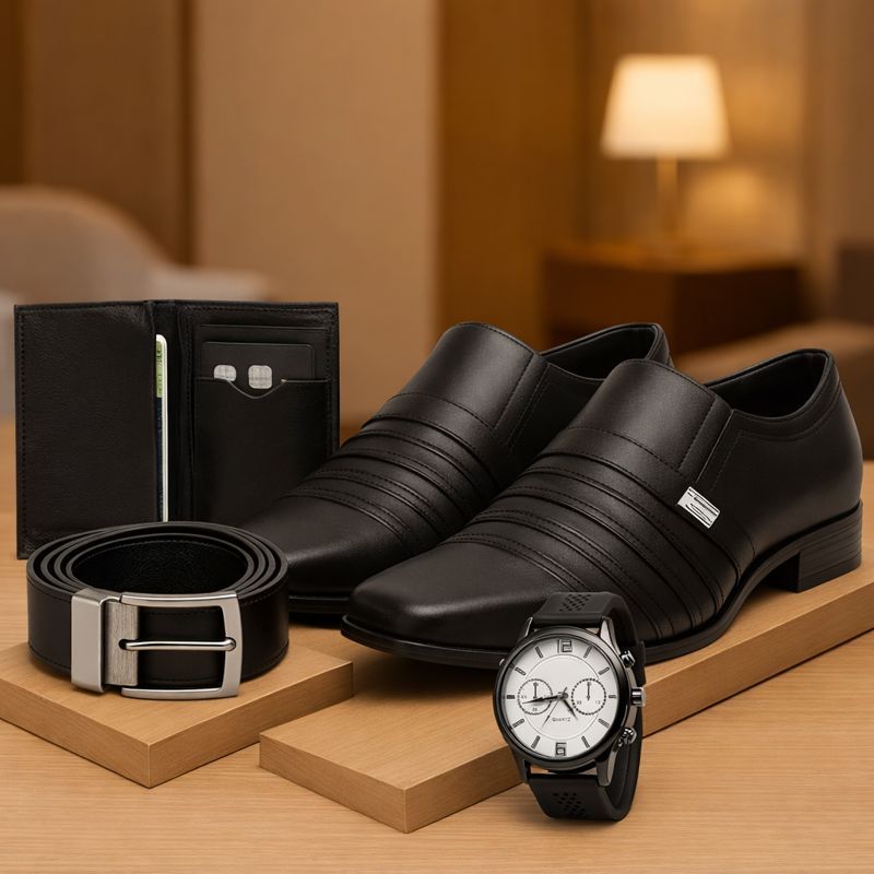 Kit Sapato Social Em Couro Com Brindes Confortáve