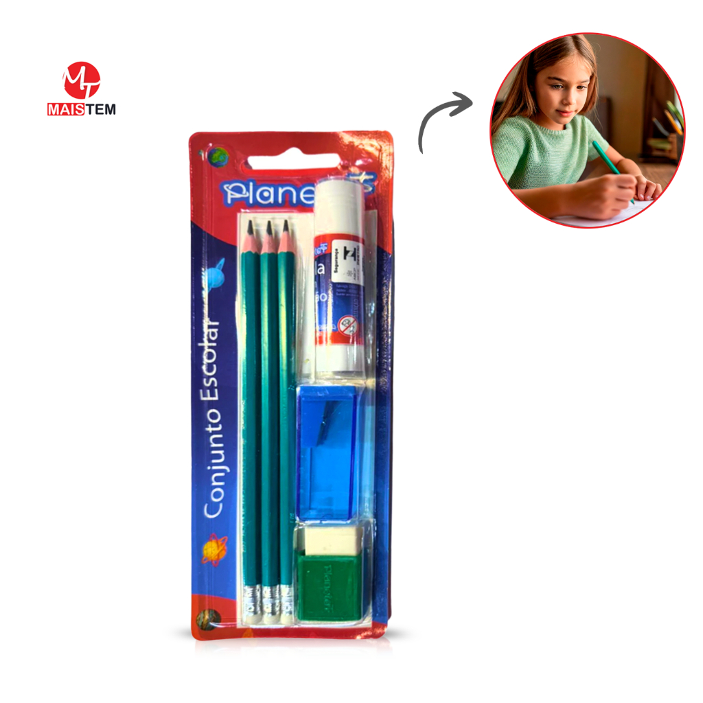 Escolar Papelaria Lápis Borracha Apontador Cola B