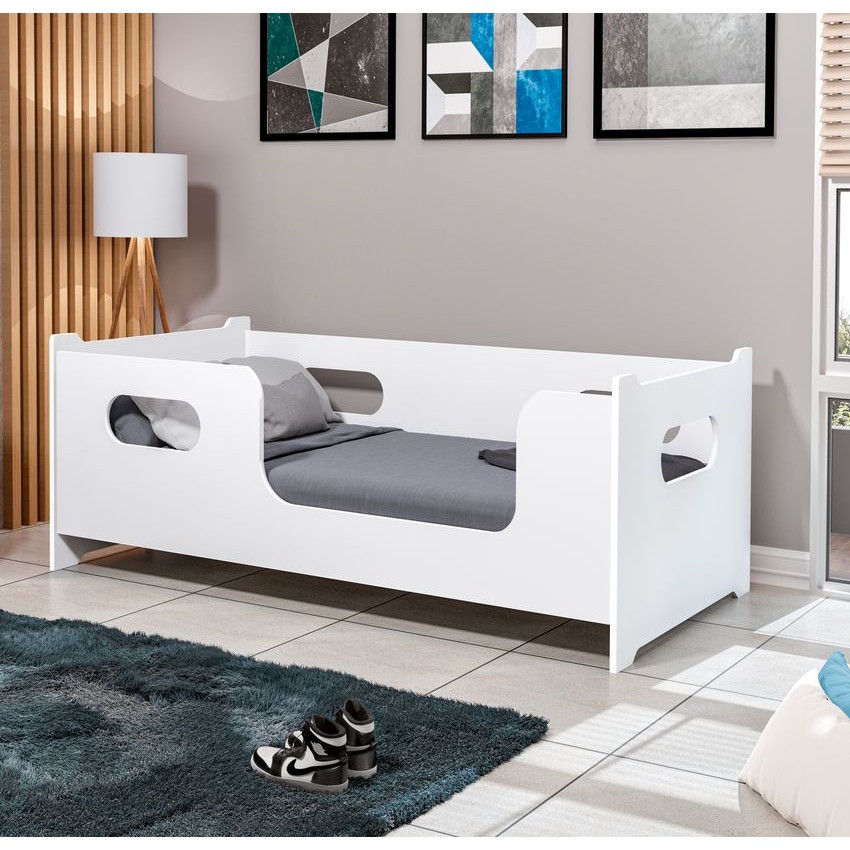 Cama Solteiro Montessoriana Moderna Com Grade De P