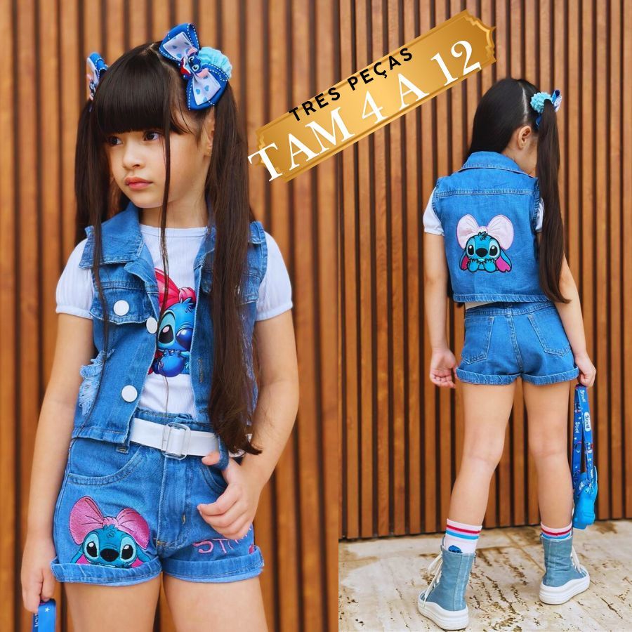 Conjunto JEANS  Infantil Menina Bloguerinha Colete