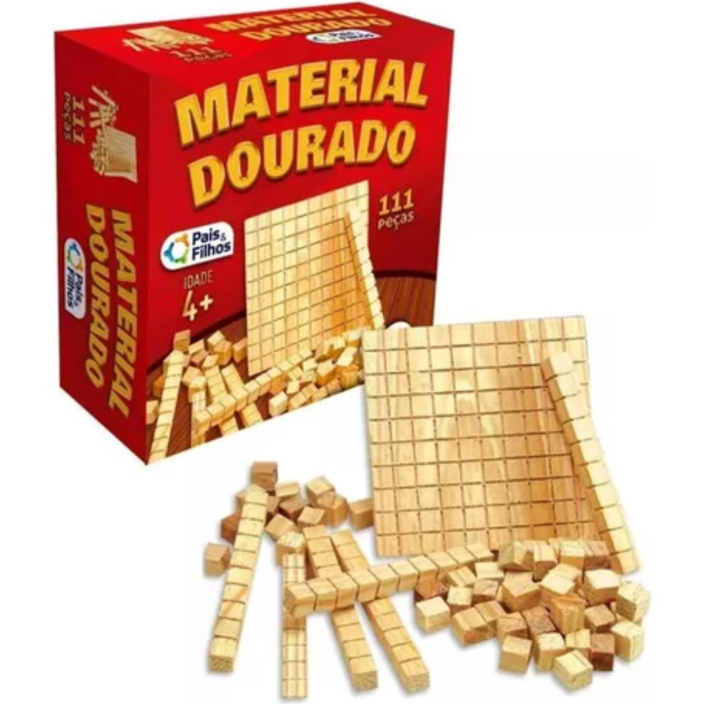 Jogo Didatico Material Dourado Madeira 111 Peças 
