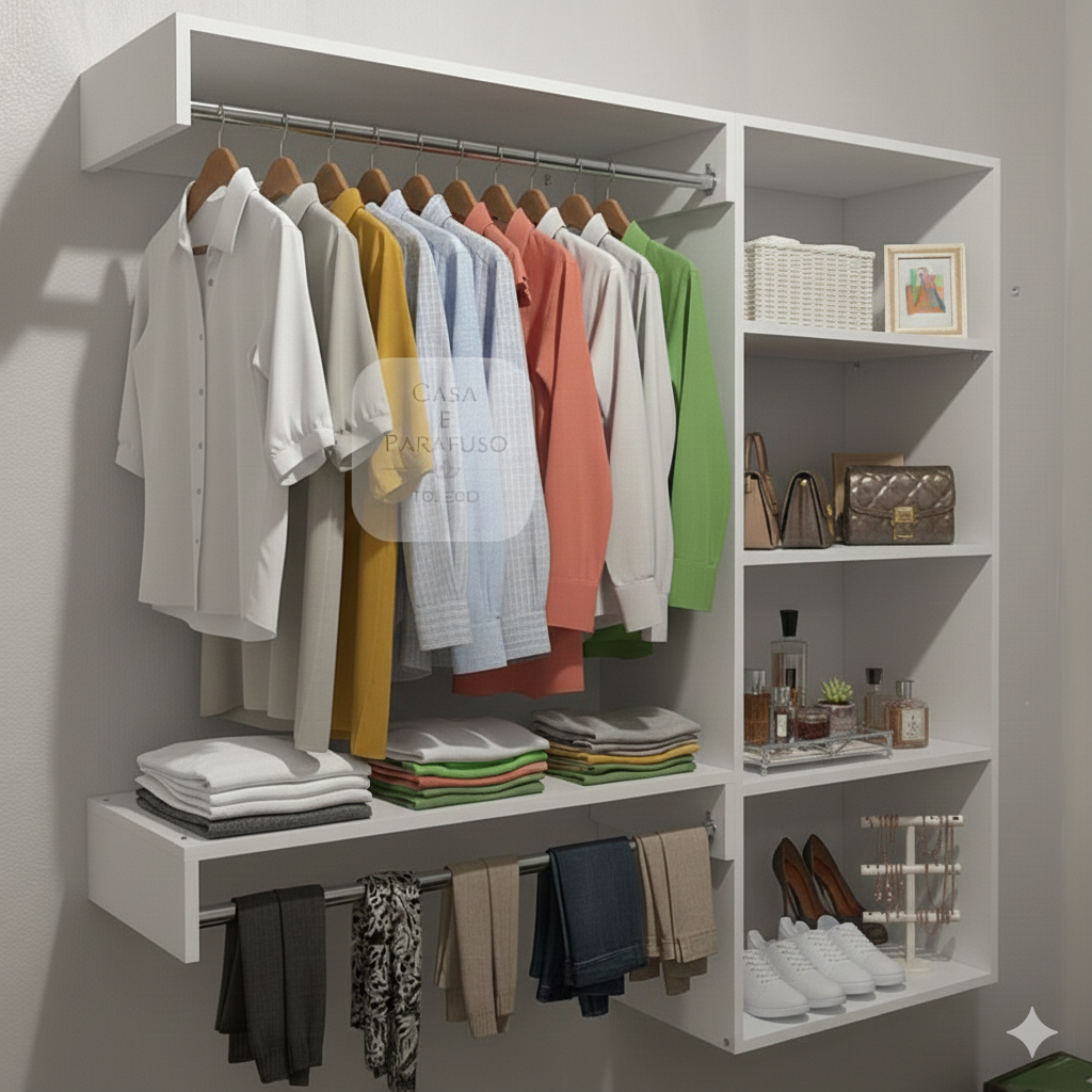 Arara Cabideiro Suspenso MDF Closet Aberto de Pare