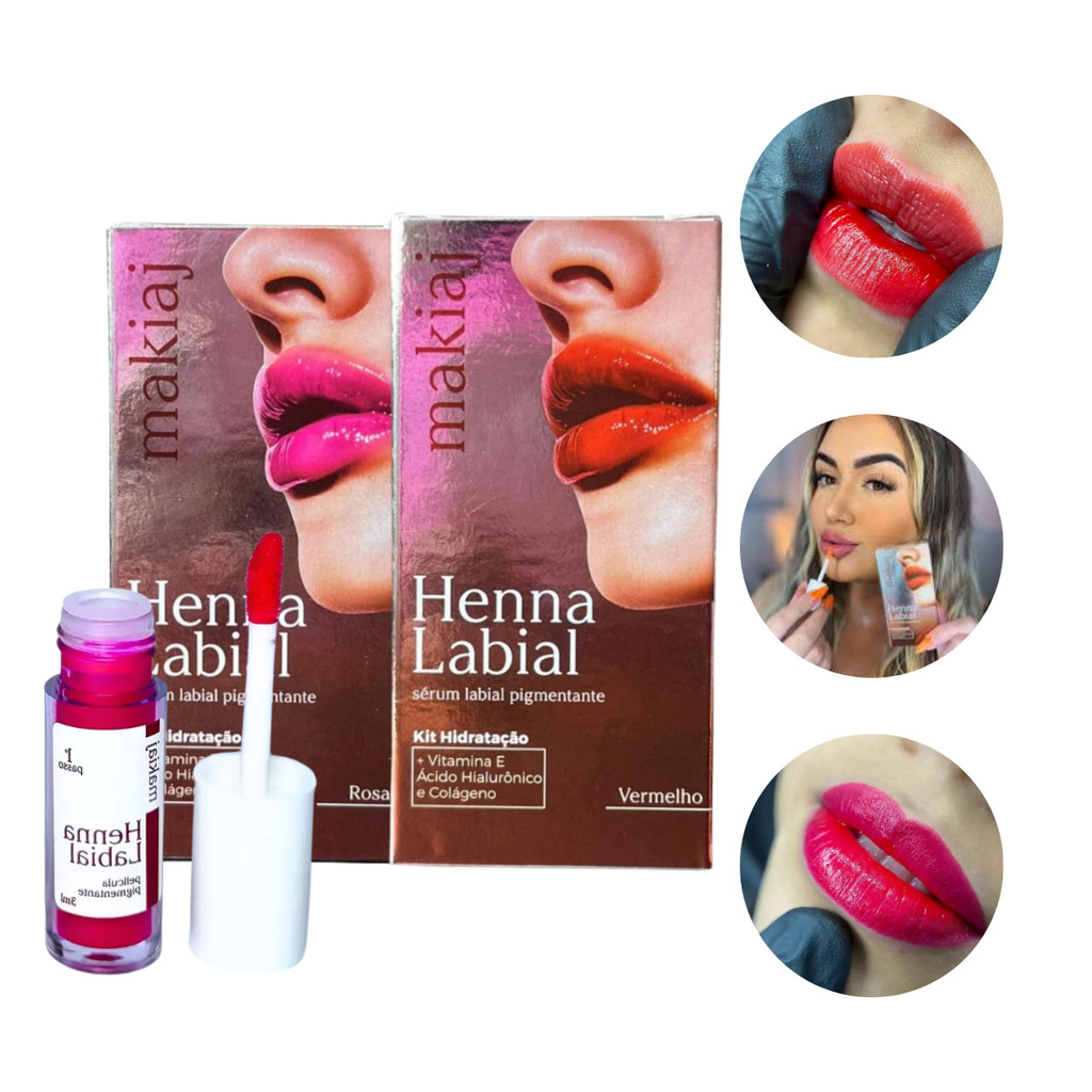 Henna Labial Makiaj Rosa e Vermelha 3ML