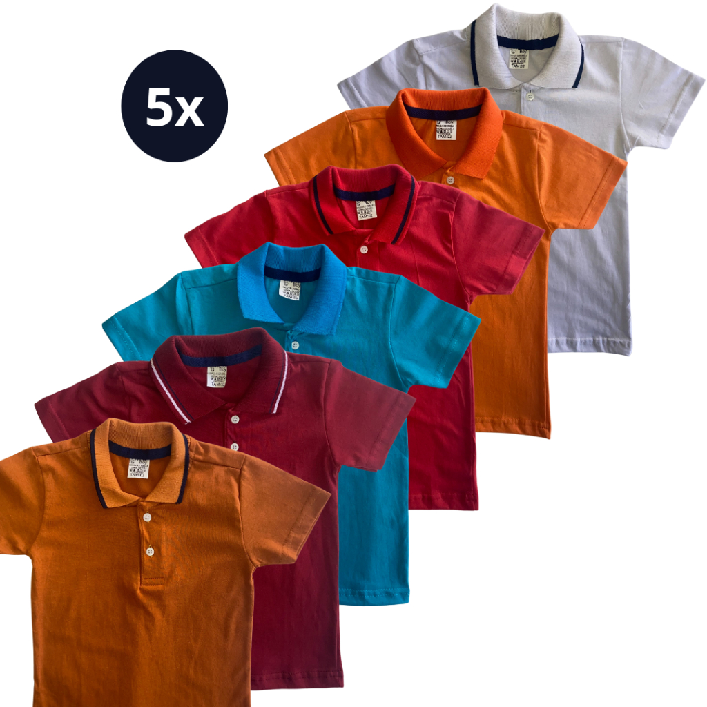 Kit 5 Camisa Polo Infantil Básica Camiseta Menino
