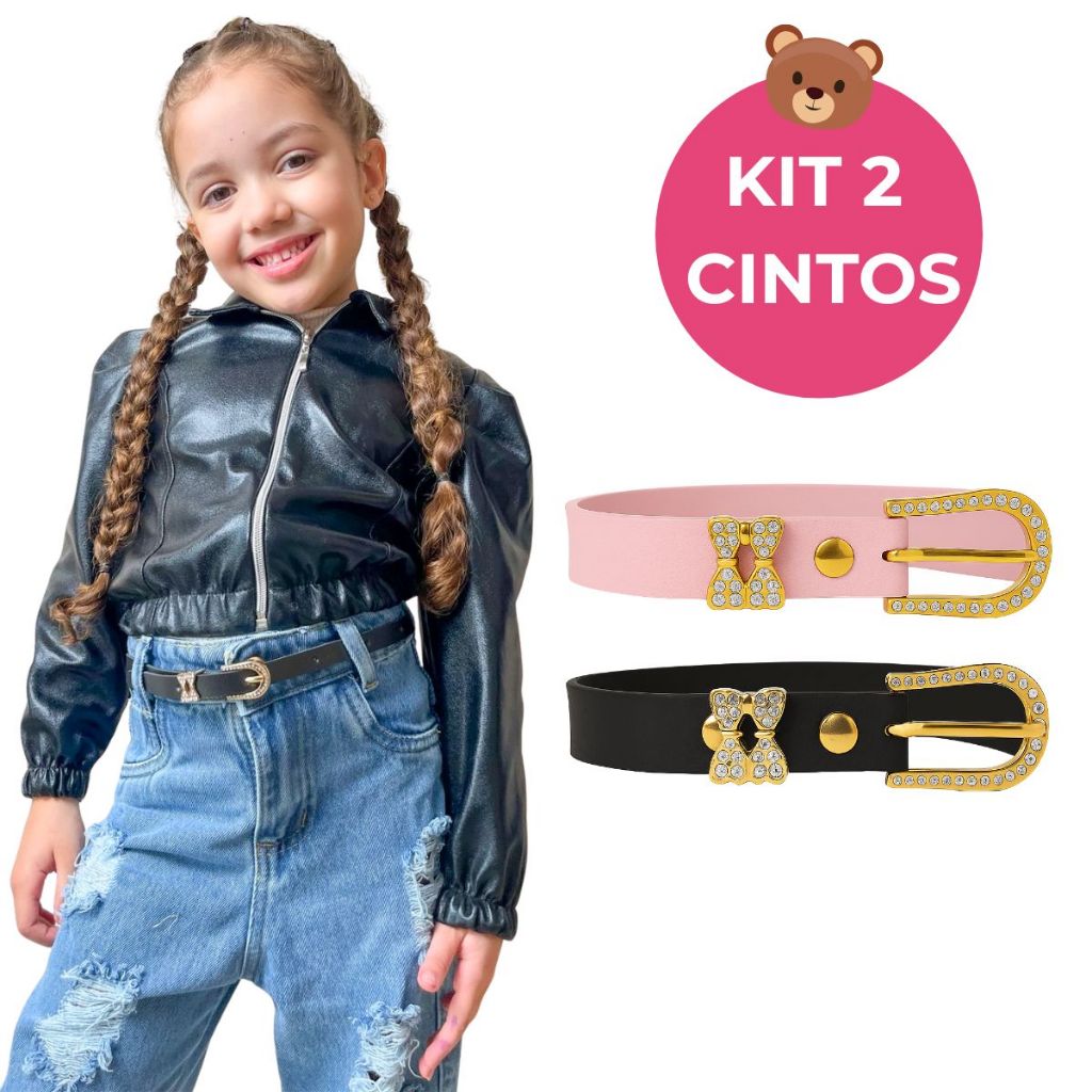 Kit 2 Cintos Infantil Menina Ajustável Laço Dour