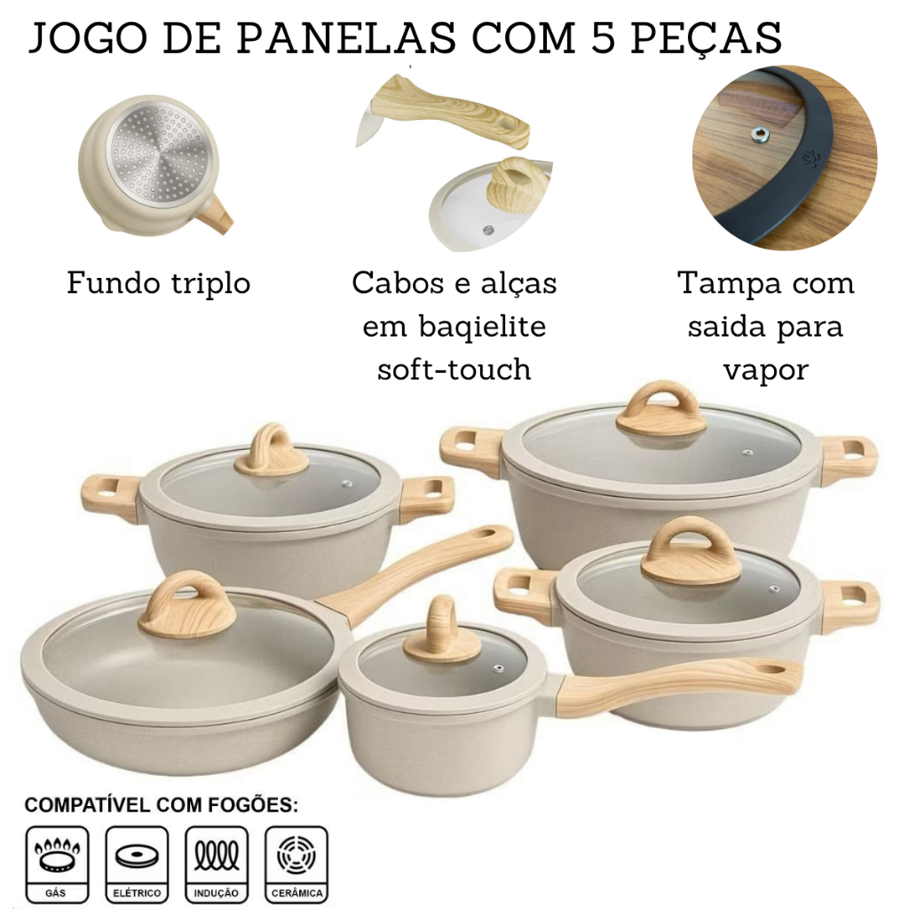 Jogo De Panelas 5 Peças Antiaderente Indução G�