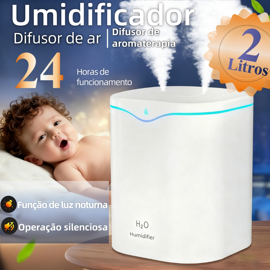 Umidificador De Ar Grande 2000ML Coloridas Saída 