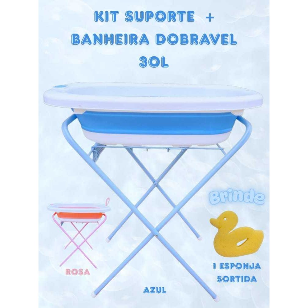Kit Suporte + Banheira de Bebe Dobrável 30L Resis
