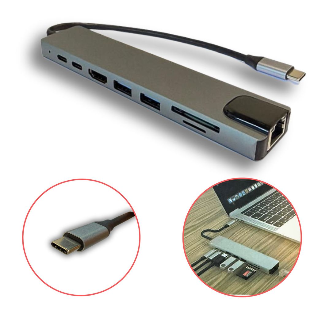 Adaptador Hub Para Hdmi Usb C 8 Em 1 Tipo C Usb 3.
