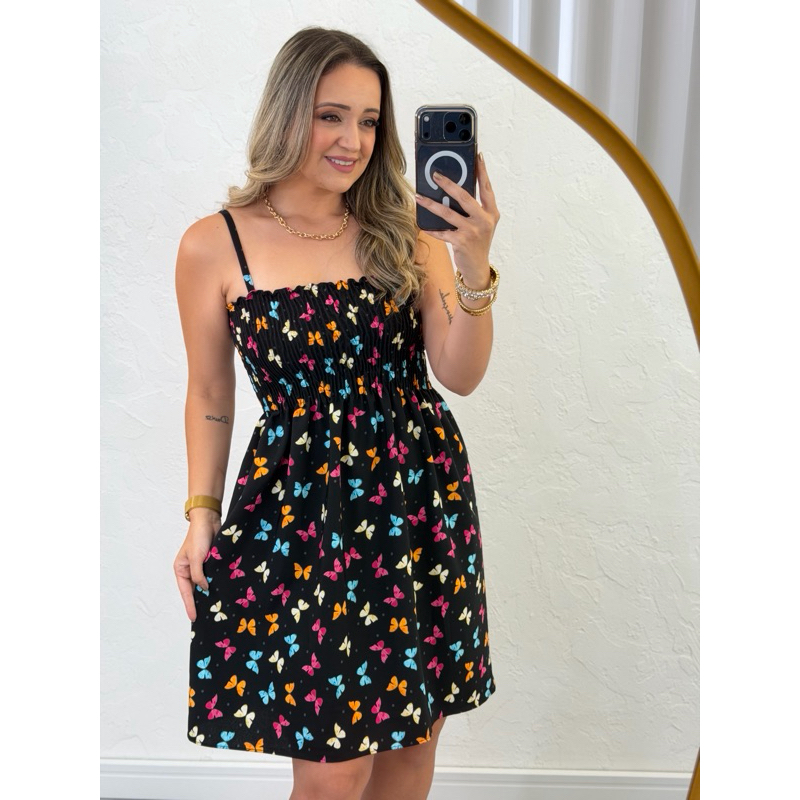 Vestido Feminino Curto Estampado Com Alça De Regu