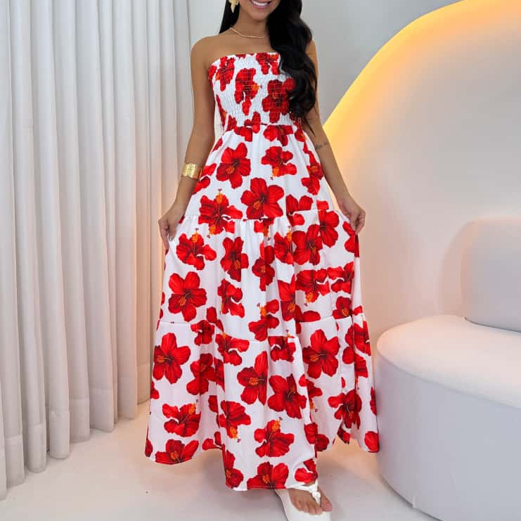 Vestido Longo Feminino Tomara Que Caia Lastex Flor