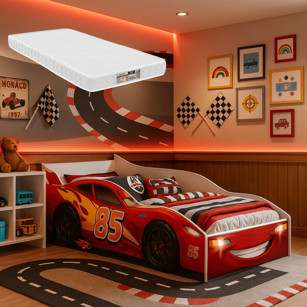 Cama Carro Juvenil com Colchão Adesivo Personaliz