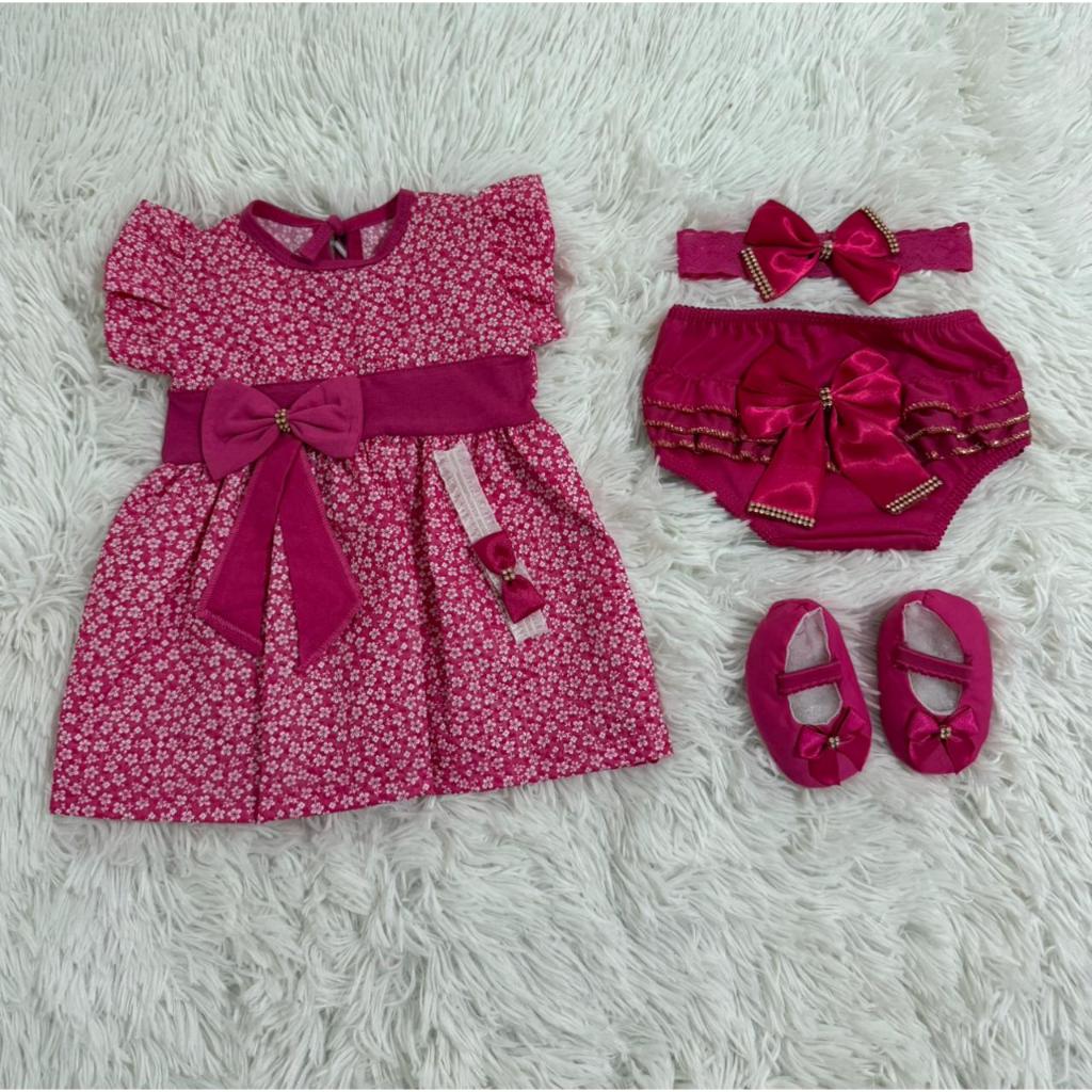kit vestido 5 peças com laço para menina