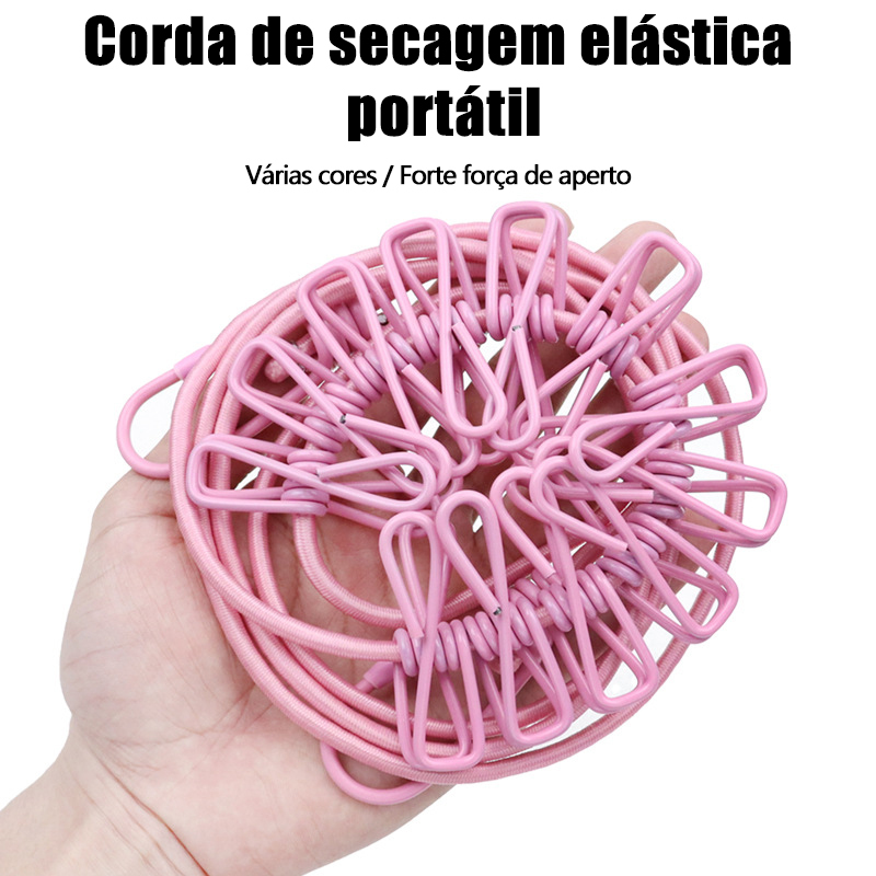 Varal Elástico Portátil c/ 12 Ganchos, Antivento