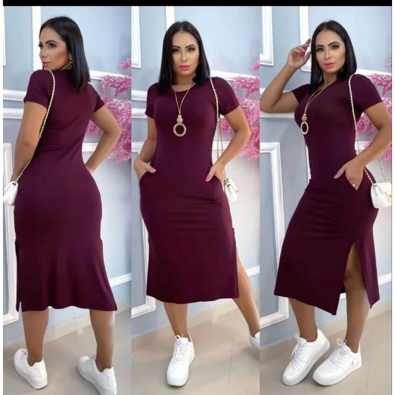 Vestido midi de bolso moda Evangélica, tamanho ú