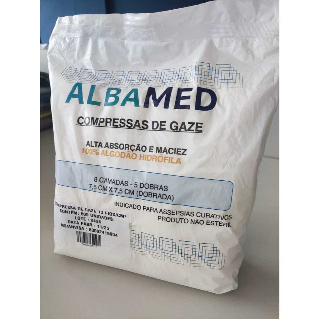 Compressa de Gaze 13 Fios 7,5×7,5 cm  Pacote com 