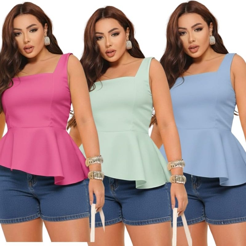 Blusa peplum alfaiataria premiun tendência