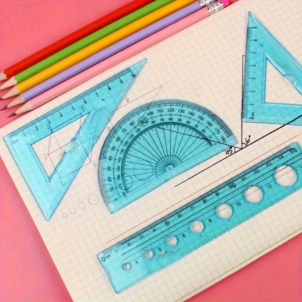 Conjunto 4pcs Régua Esquadro Transferidor Régua 