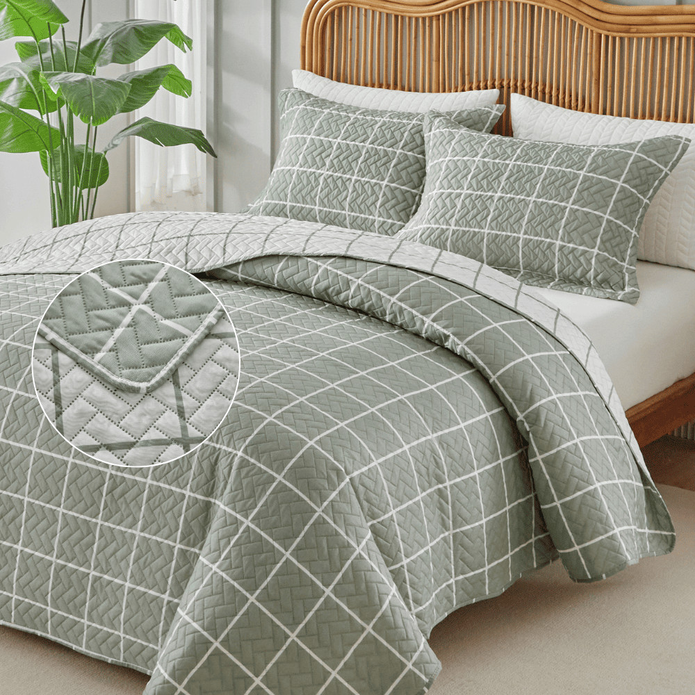 Kit Colcha Cobre Leito 300 Fios Grid 3 Pçs Itáli