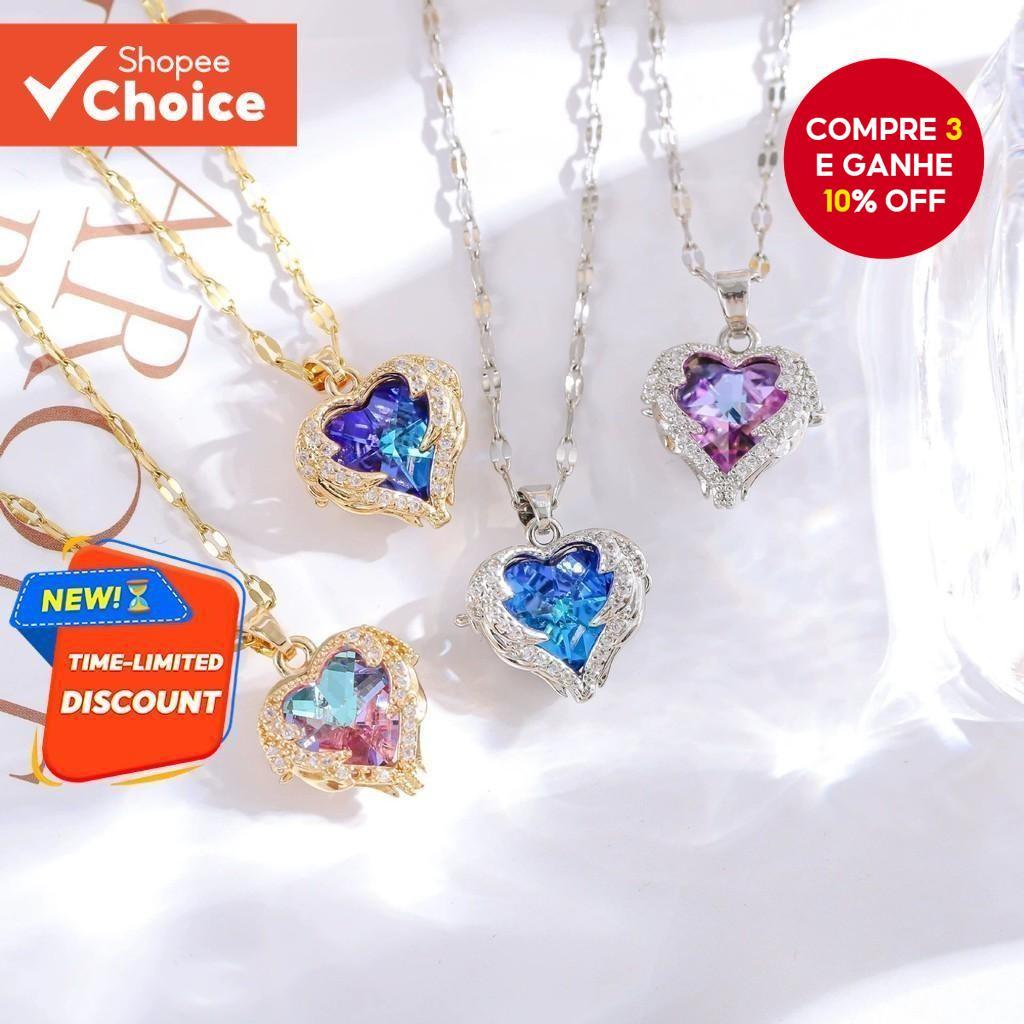 Colar De Coração De Cristal  Corrente De Clavíc