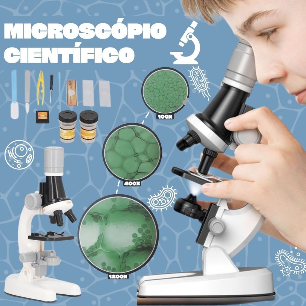 Microscópio Infantil 1200x Zoom Kit Completo Cien