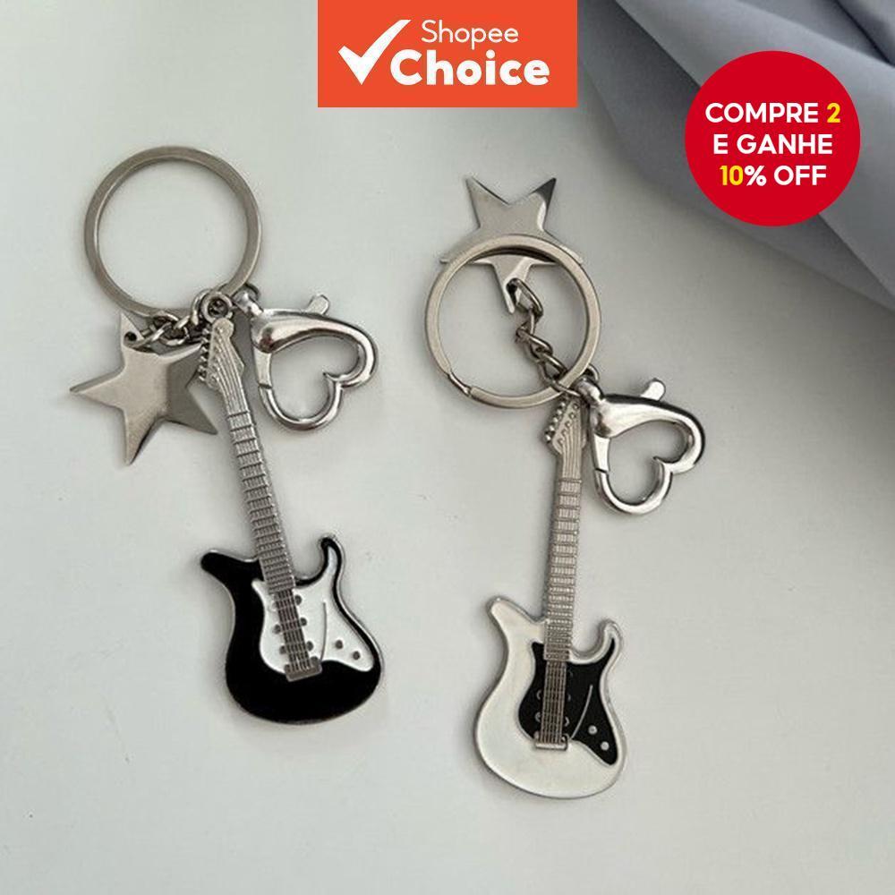 Chaveiro Com Pingente De Guitarra E Estrela Y2K Er