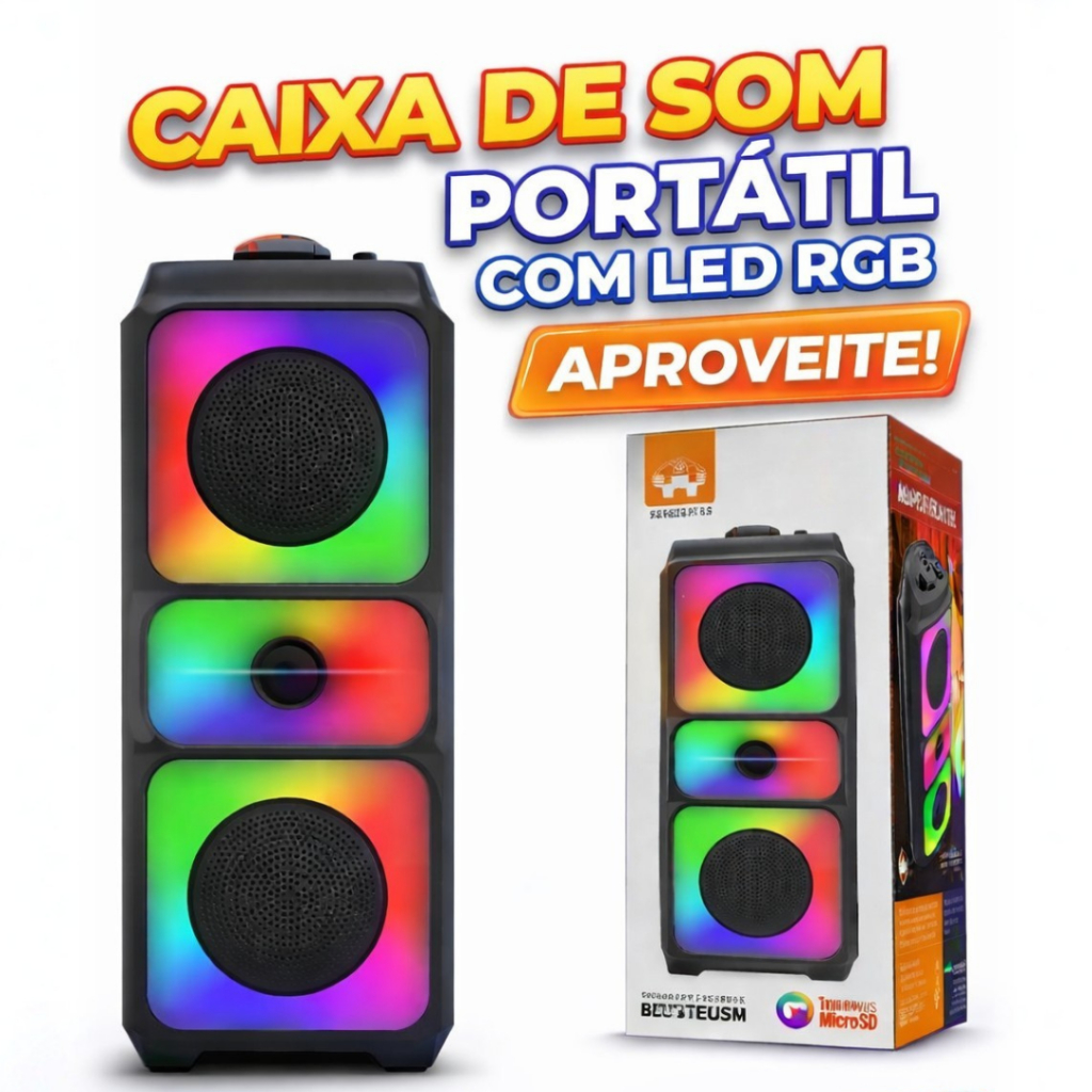 Caixa de Som Bluetooth Portátil 50W TWS Graves Po