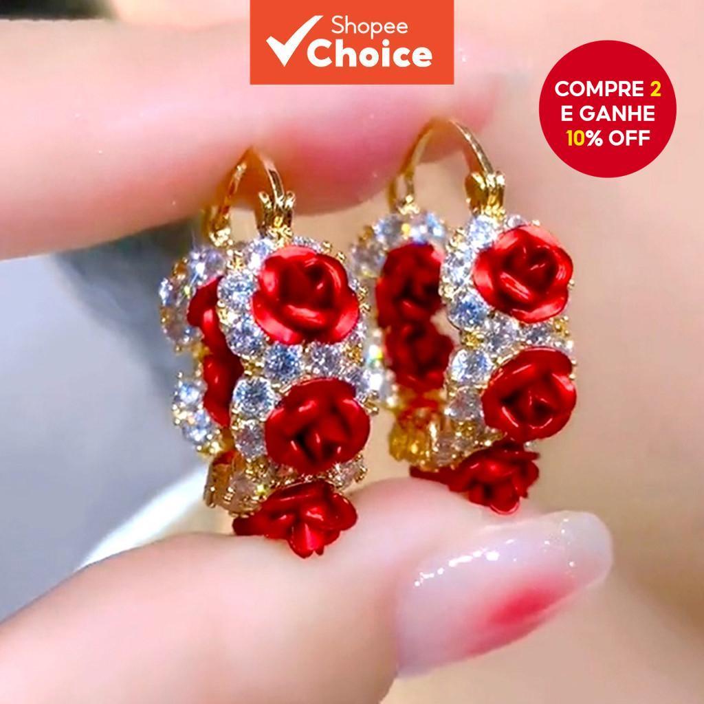 Clipes De Orelha De Rosa Romântica Cristal Strass