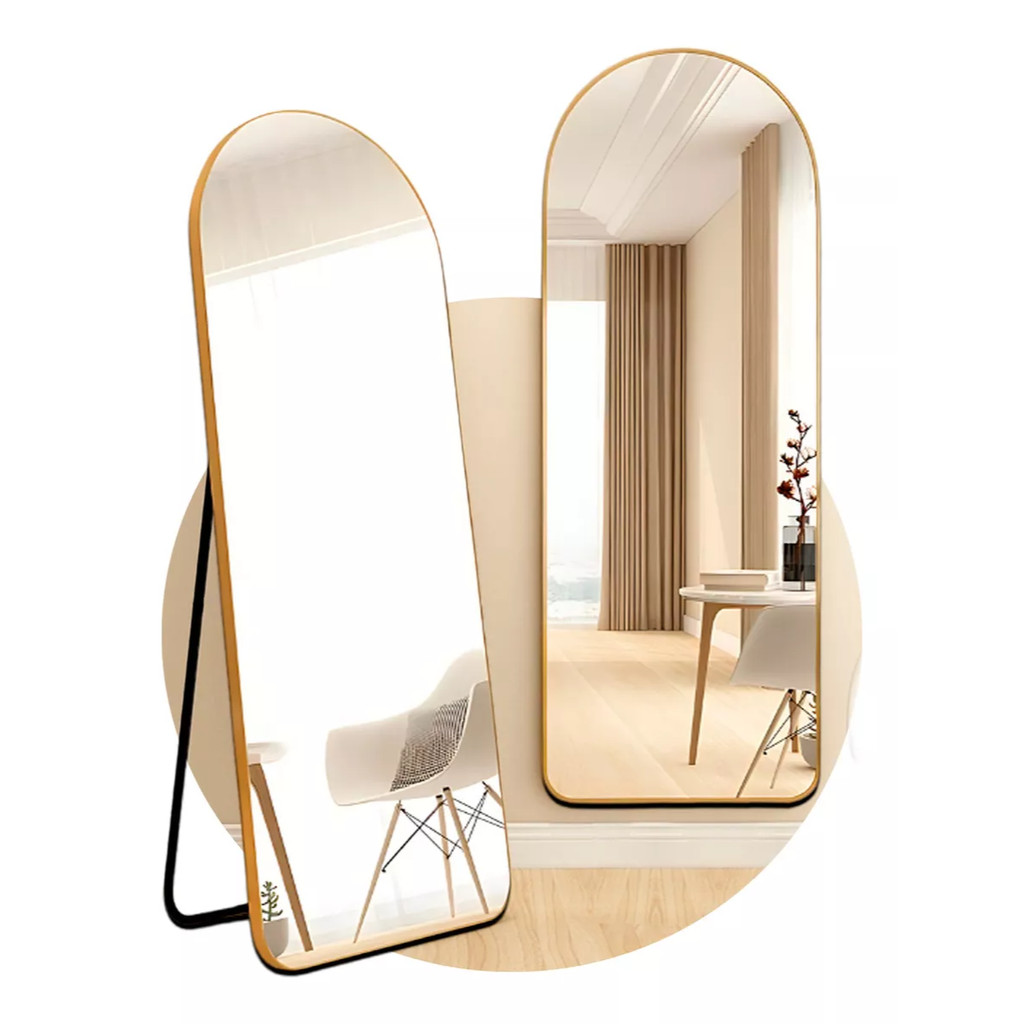 Espelho Grande de Chão Oval com Moldura em Alumin