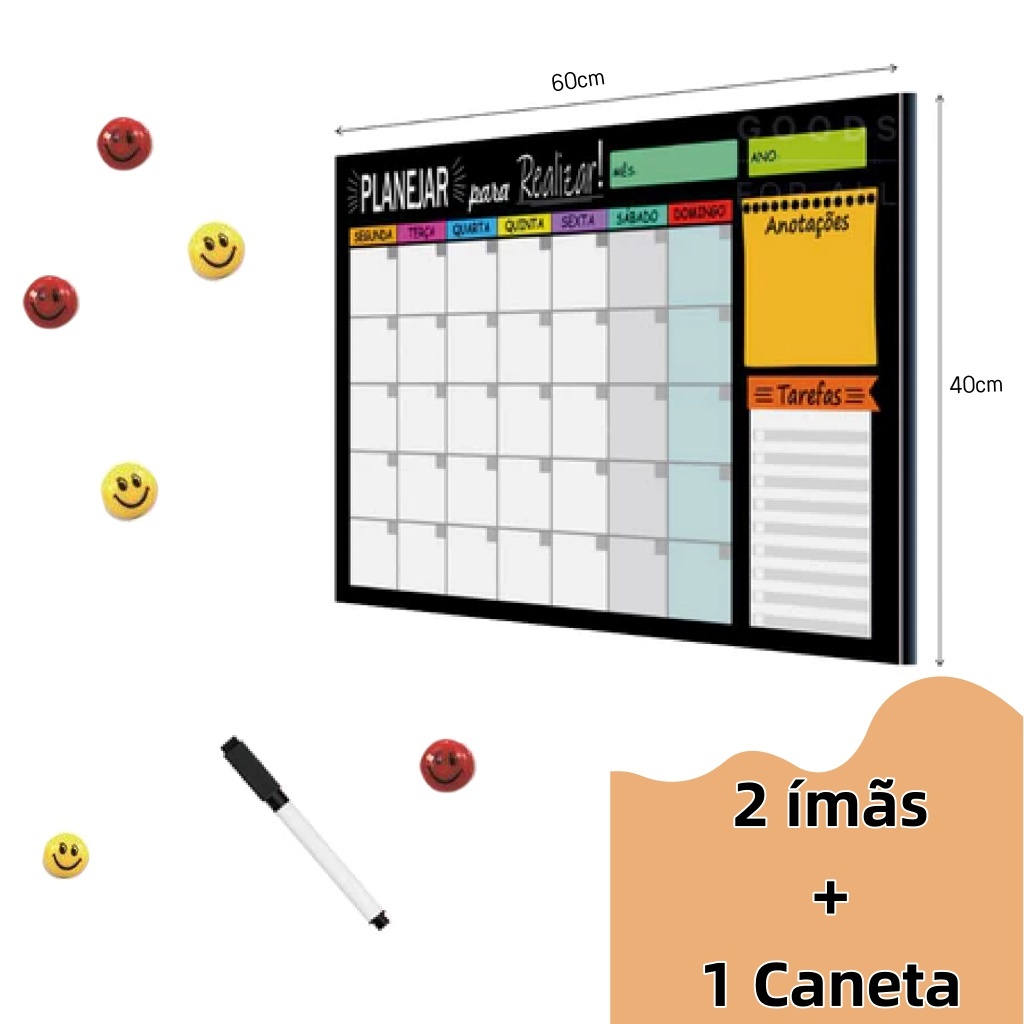 Quadro Lousa Planejador Mensal 40×60 Cm lindo