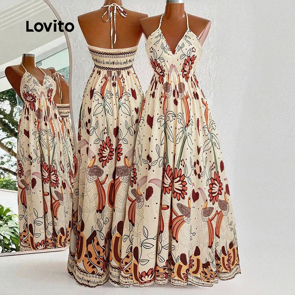 Lovito Vestido Boho De Férias Com Cadarço Para P