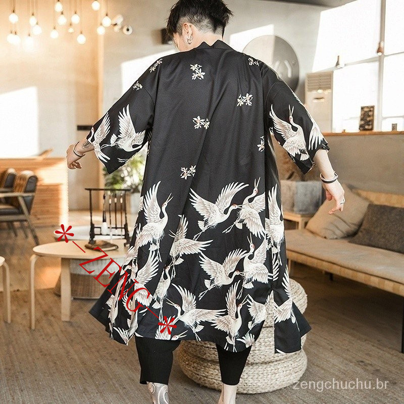 Casaco Yukata Haori Kimono Japonês Cardigan Samur