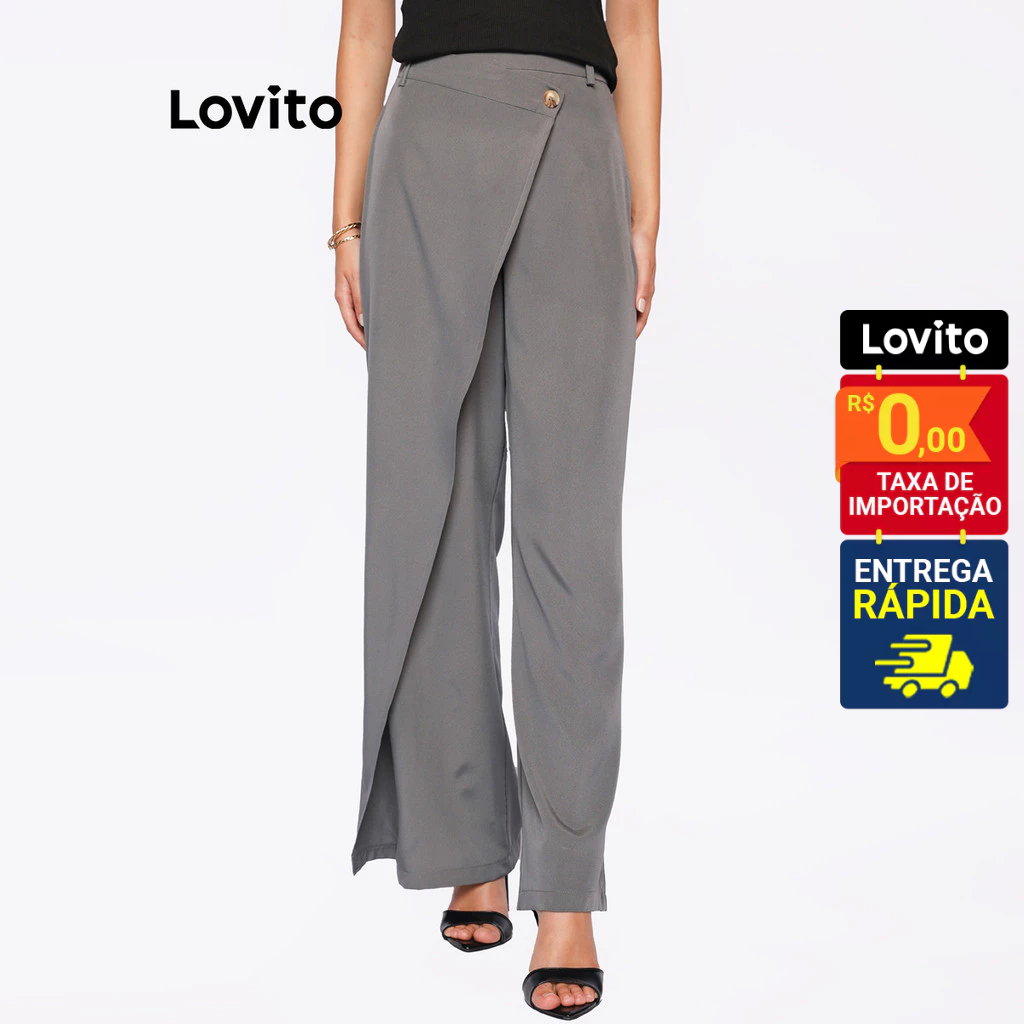 Lovito Calça Cinza Alfaiataria Moda Traspassada E