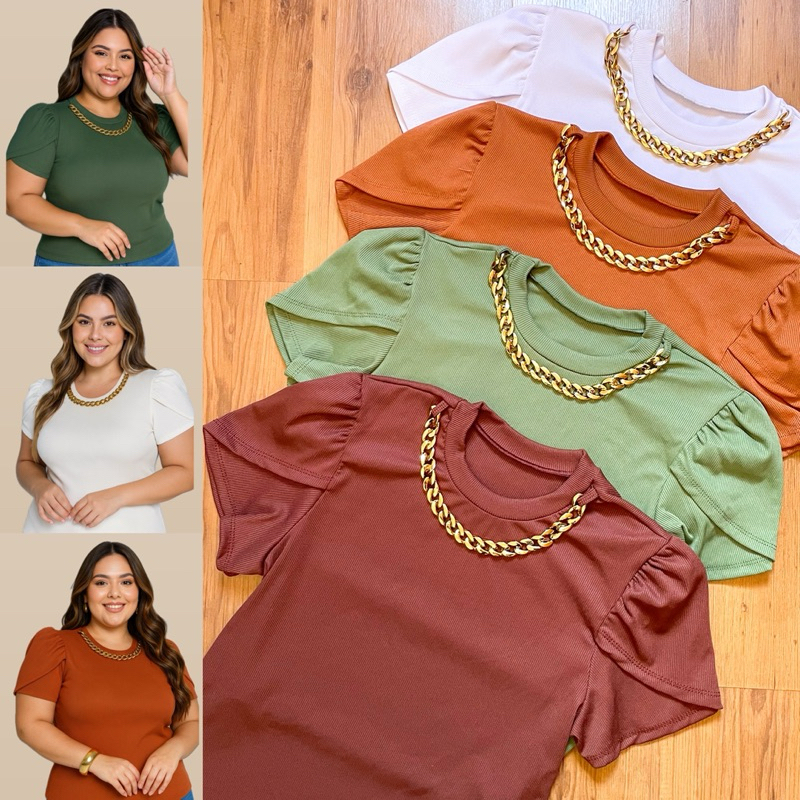 Blusa PLUS SIZE canelada ribana feminina corrente 