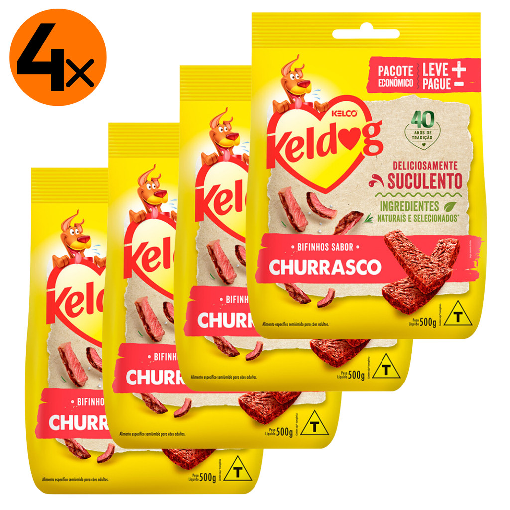 Kit 4 Bifinho Keldog para Cães Sabor Churrasco  &