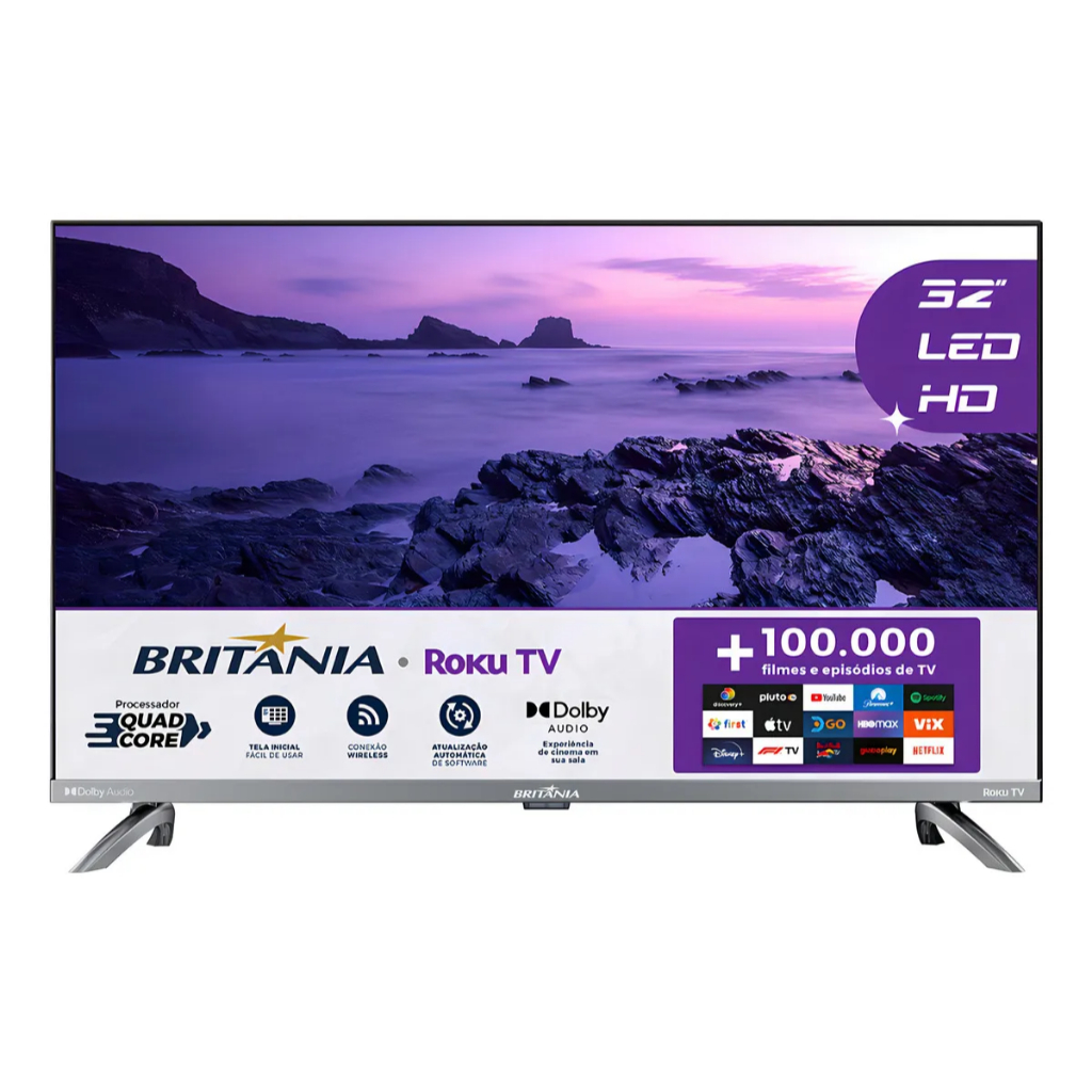 Smart TV Britânia 32 HD Roku TV Wi-Fi | Netflix, 