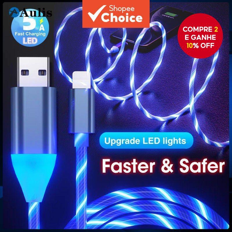 Cabo USB 3A LED Glow 1M/1.5M  De Carregamento De L