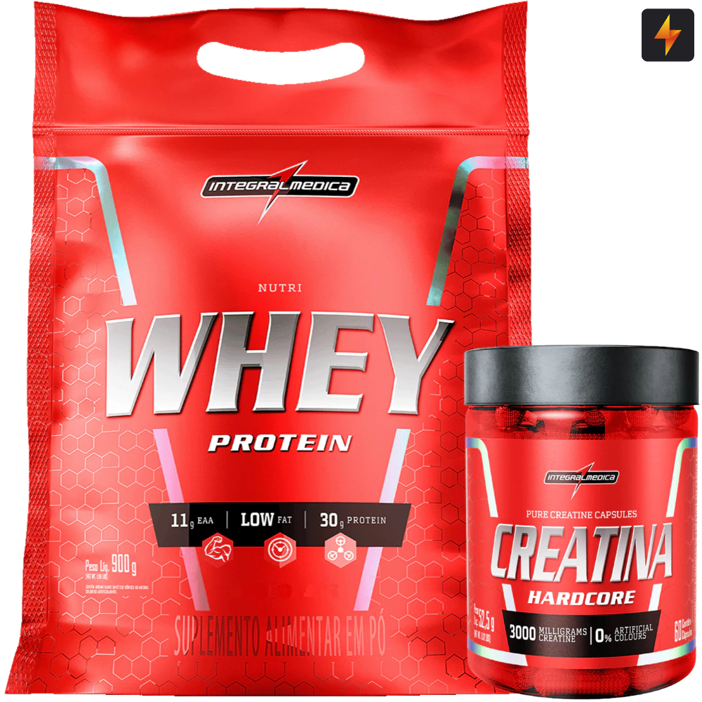 Kit Nutri Whey Protein Refil 900g + Creatina Hardc
