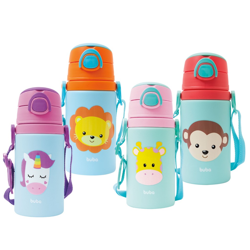 Garrafinha De Alumínio Canudo Animal Fun 400ml Bu