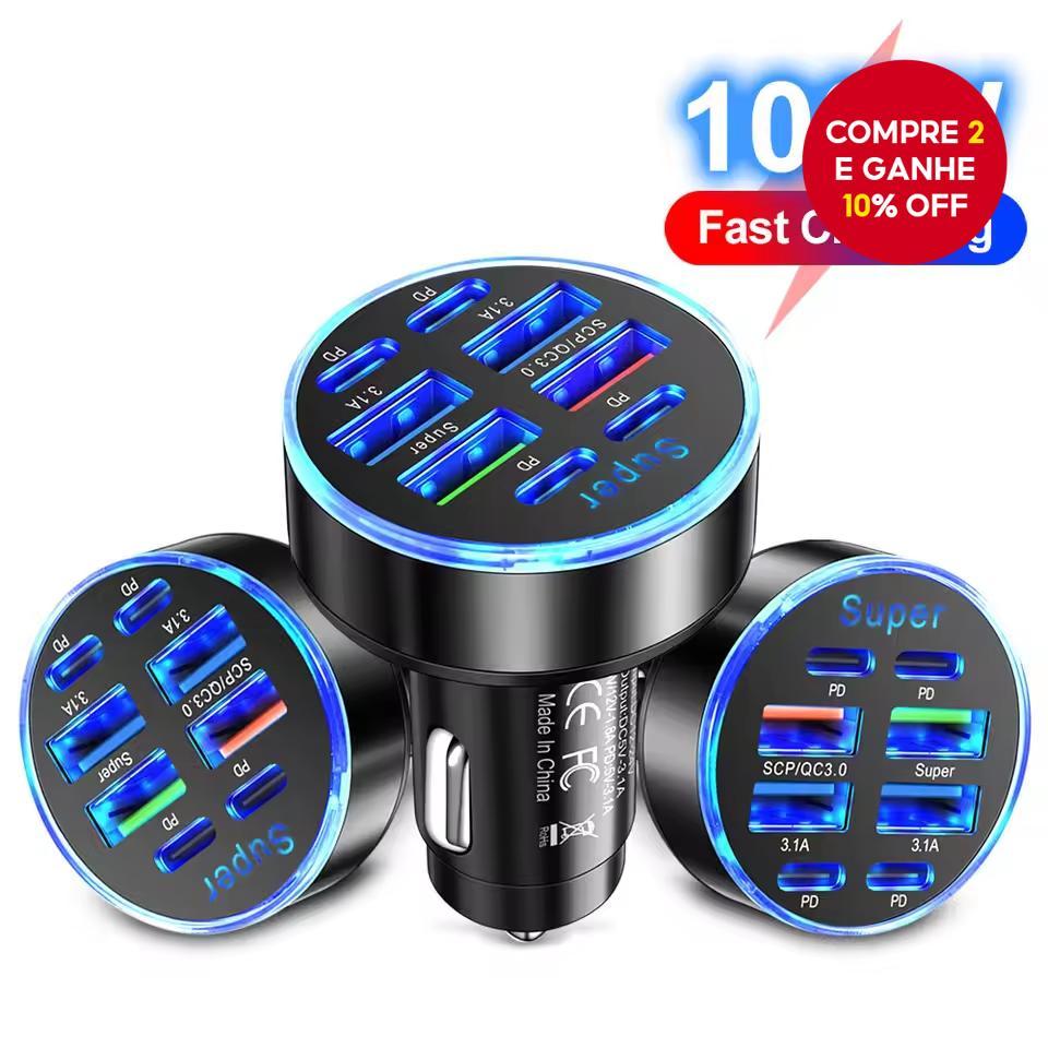Carregador De Carro PD De 8 Portas QC3.0 Carregame