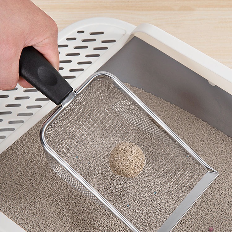 Pá Higiênica Gato Aço Inox  Peneira Fina, Cabo 