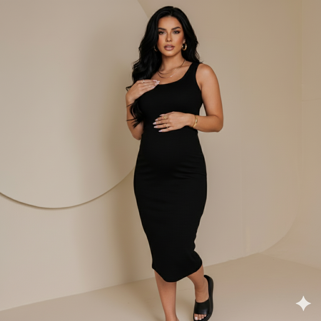 Vestido Ribana de Algodão Para Gestante Grávida 